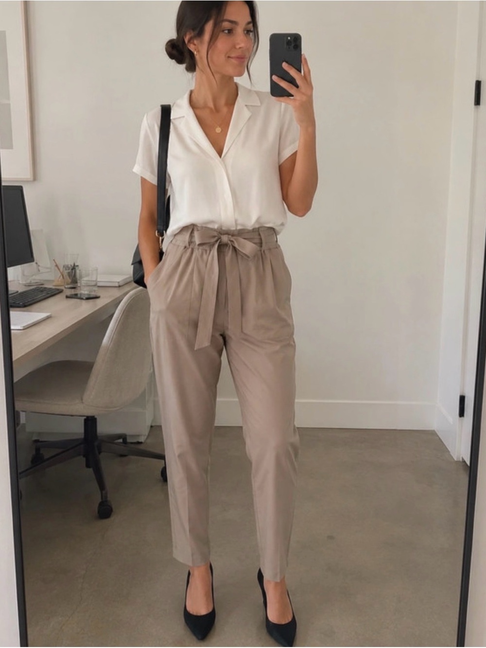 Paperbag Tie-Waist Ankle Trousers in Taupe new with tags